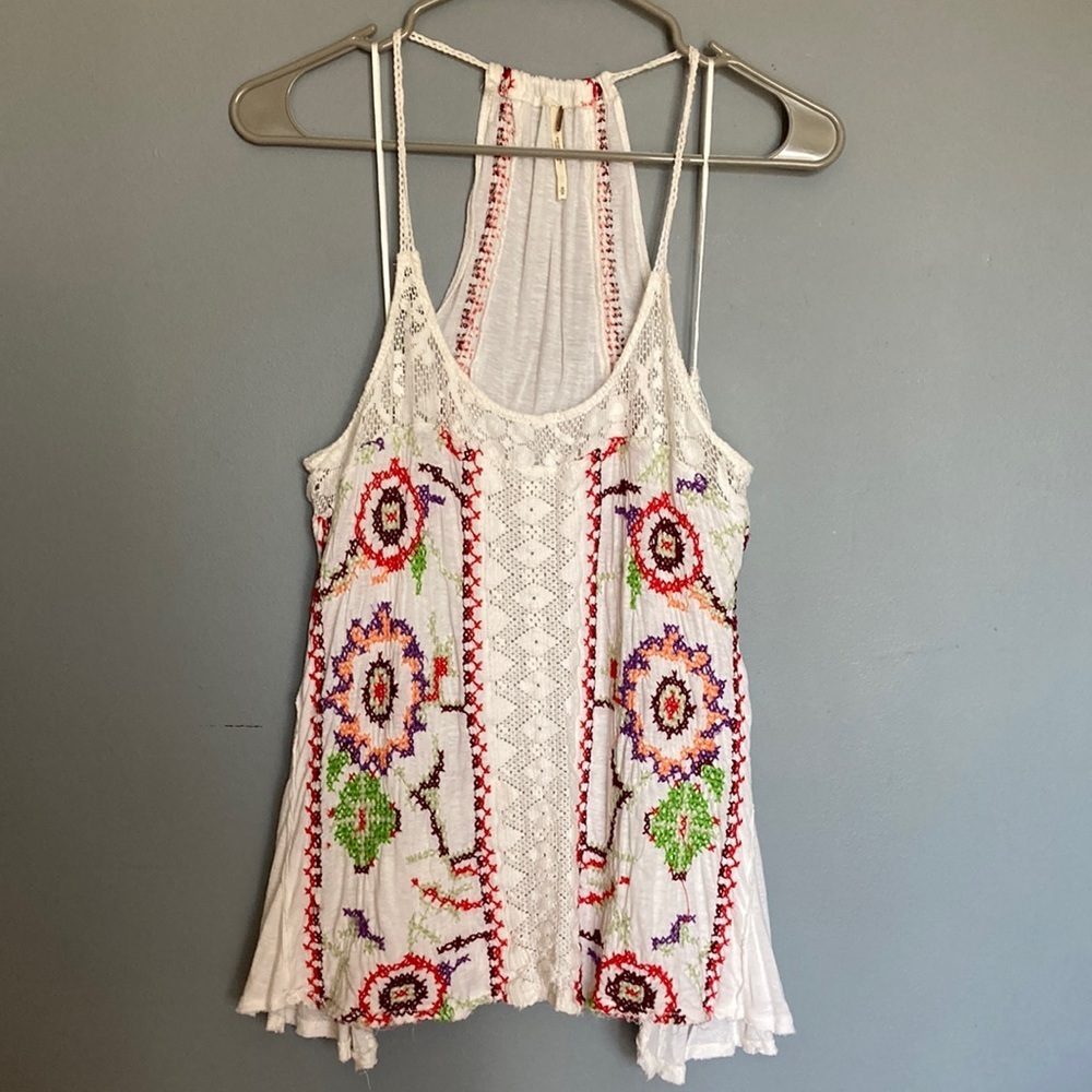 Vintage Free People Embroidered And Lace Floral Tank Top Size M
